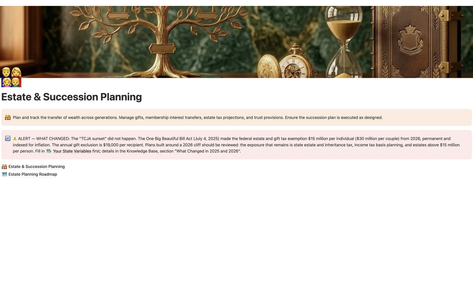 Estate & Succession Planning module, updated for the permanent $15 million exemption